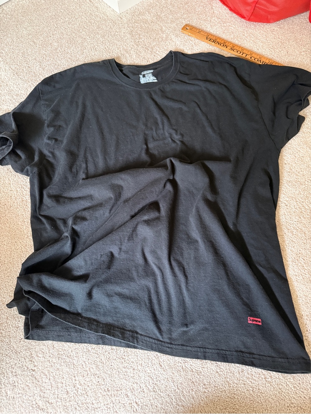 Supreme Black Short Sleeve Crew Tee with Red Tag